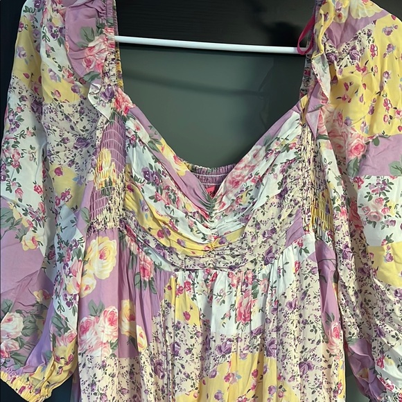 Betsey Johnson Pink and Yellow Bishop Sleeve Sundress - Picture 2 of 8